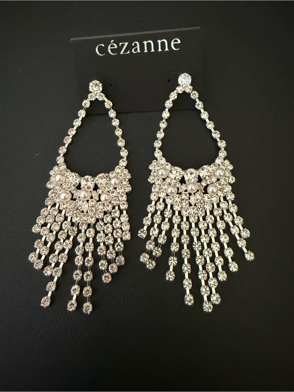 cézanne Silver-Tone Rhinestone and Pearl Fringe Earrings
